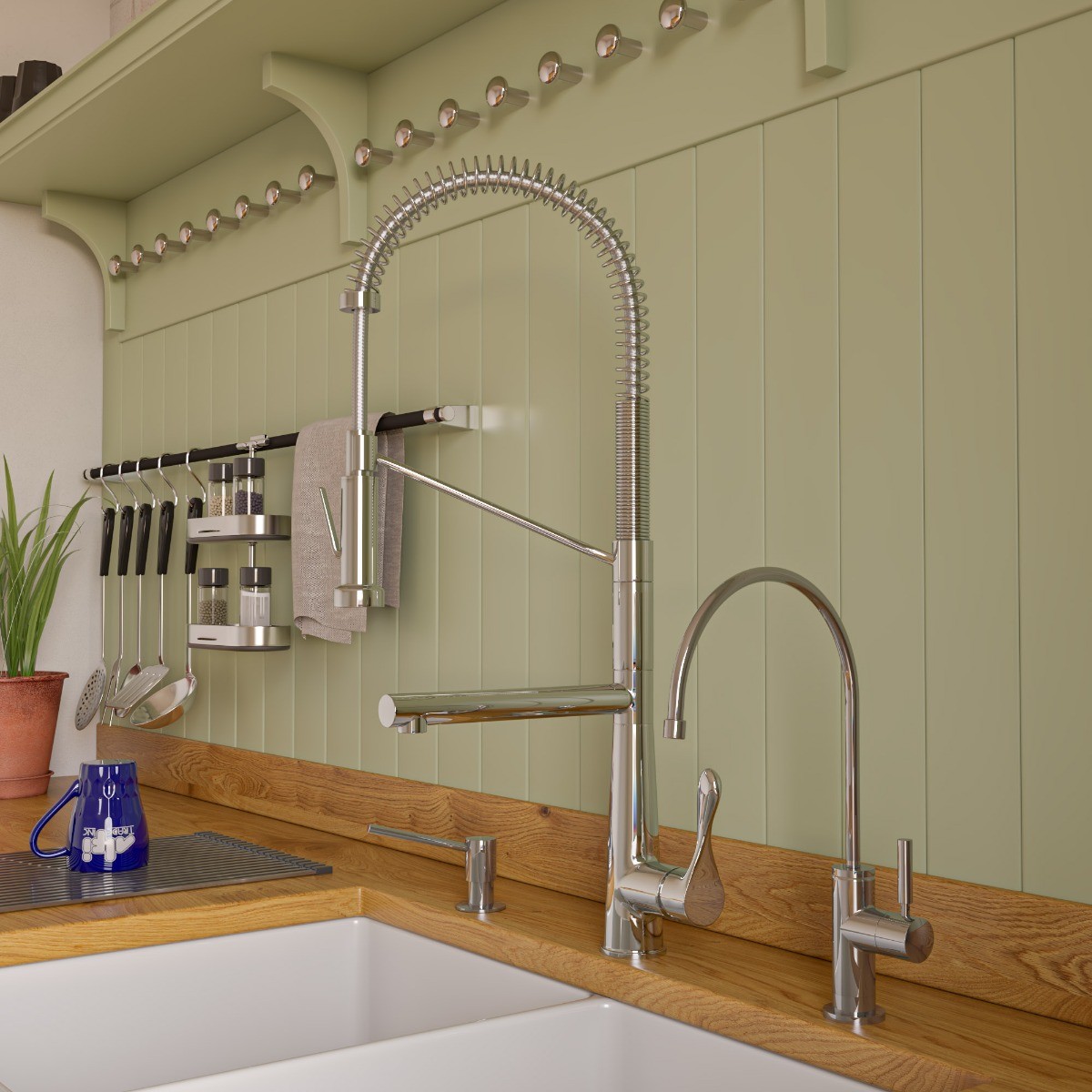 ALFI brand ABKF3787 Double Spout Commercial Spring Kitchen Faucet view 1