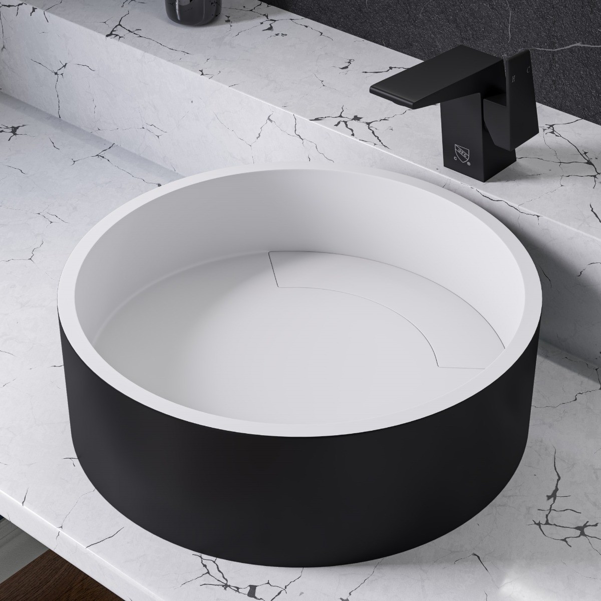 ALFI brand ABRS15RBM Black Matte 15" Round Solid Surface Resin Sink view 1