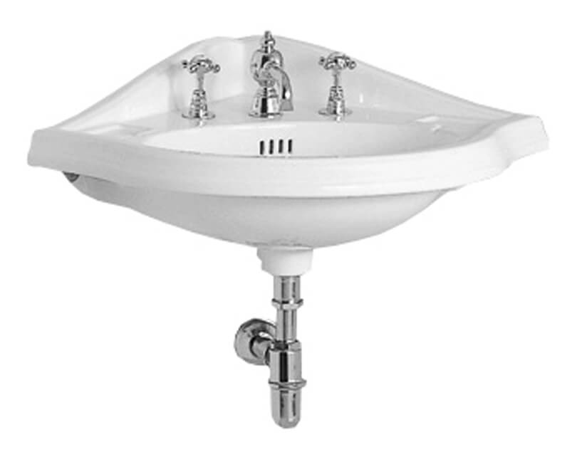 Whitehaus AR884 Corner China Wall Mount Basin with an Oval Bowl view 1