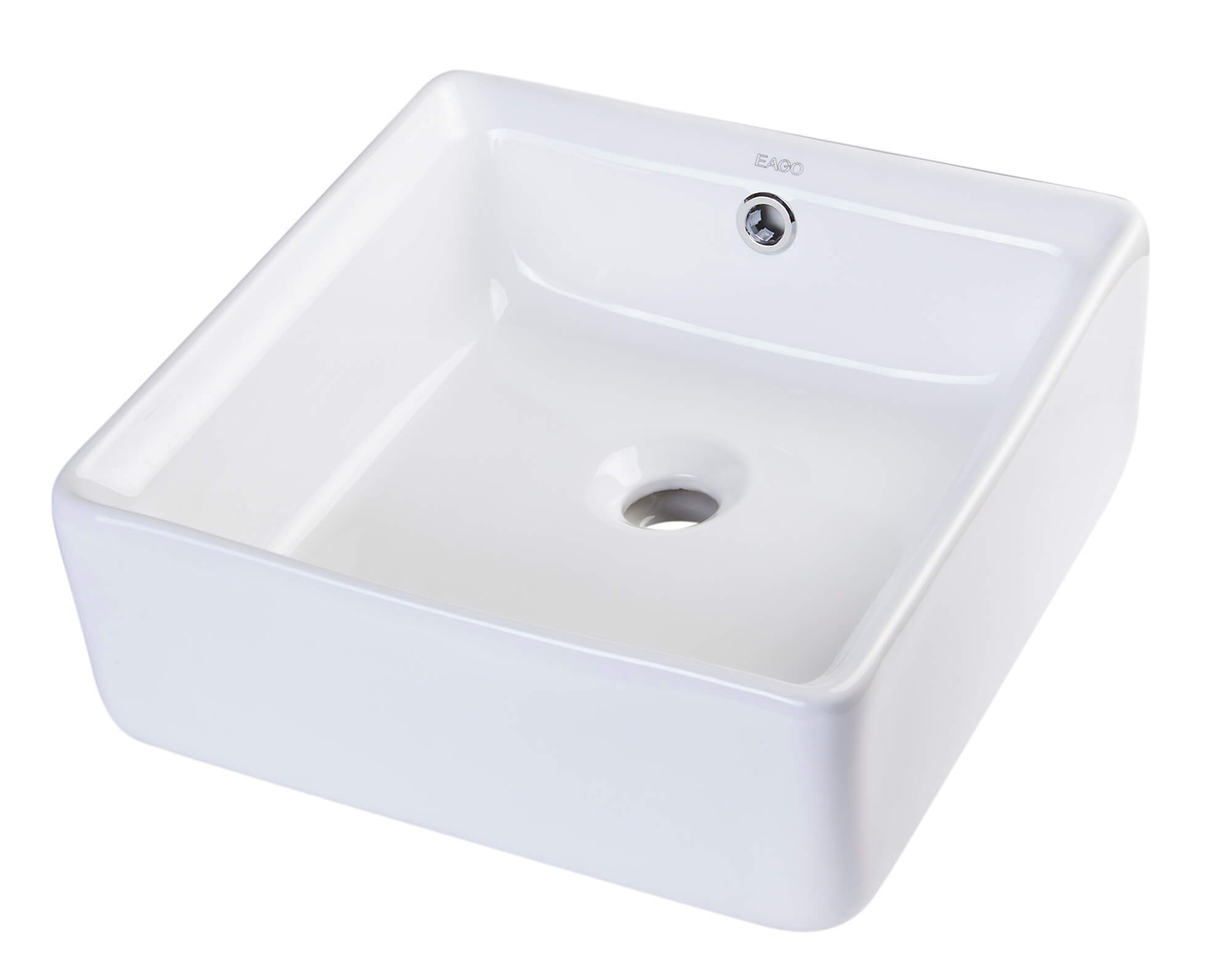 EAGO BA130 15'' White Modern Square Porcelain Bathroom Sink with Overflow view 1
