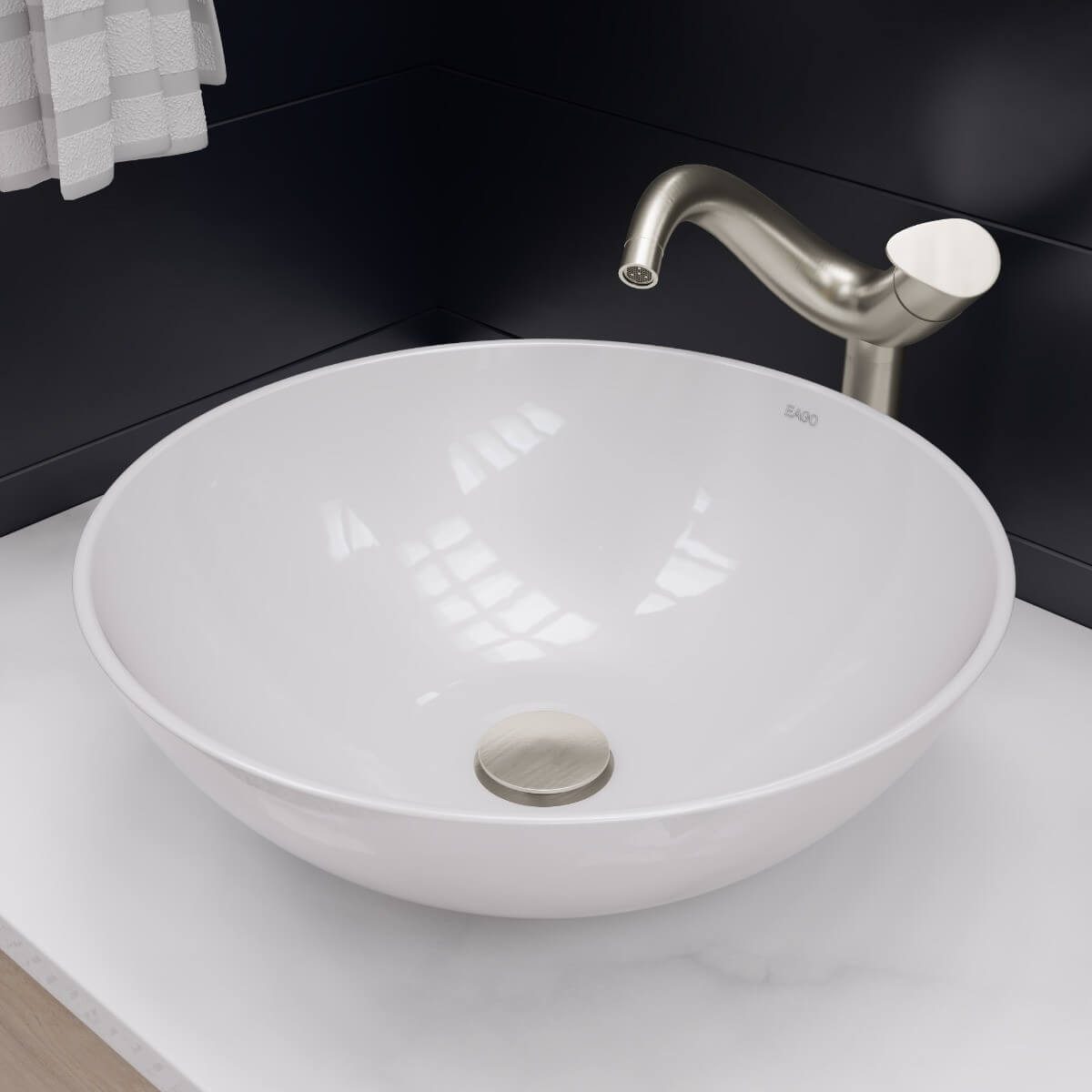 EAGO BA351 18'' White Round Porcelain Bathroom Sink Basin without Overflow view 1