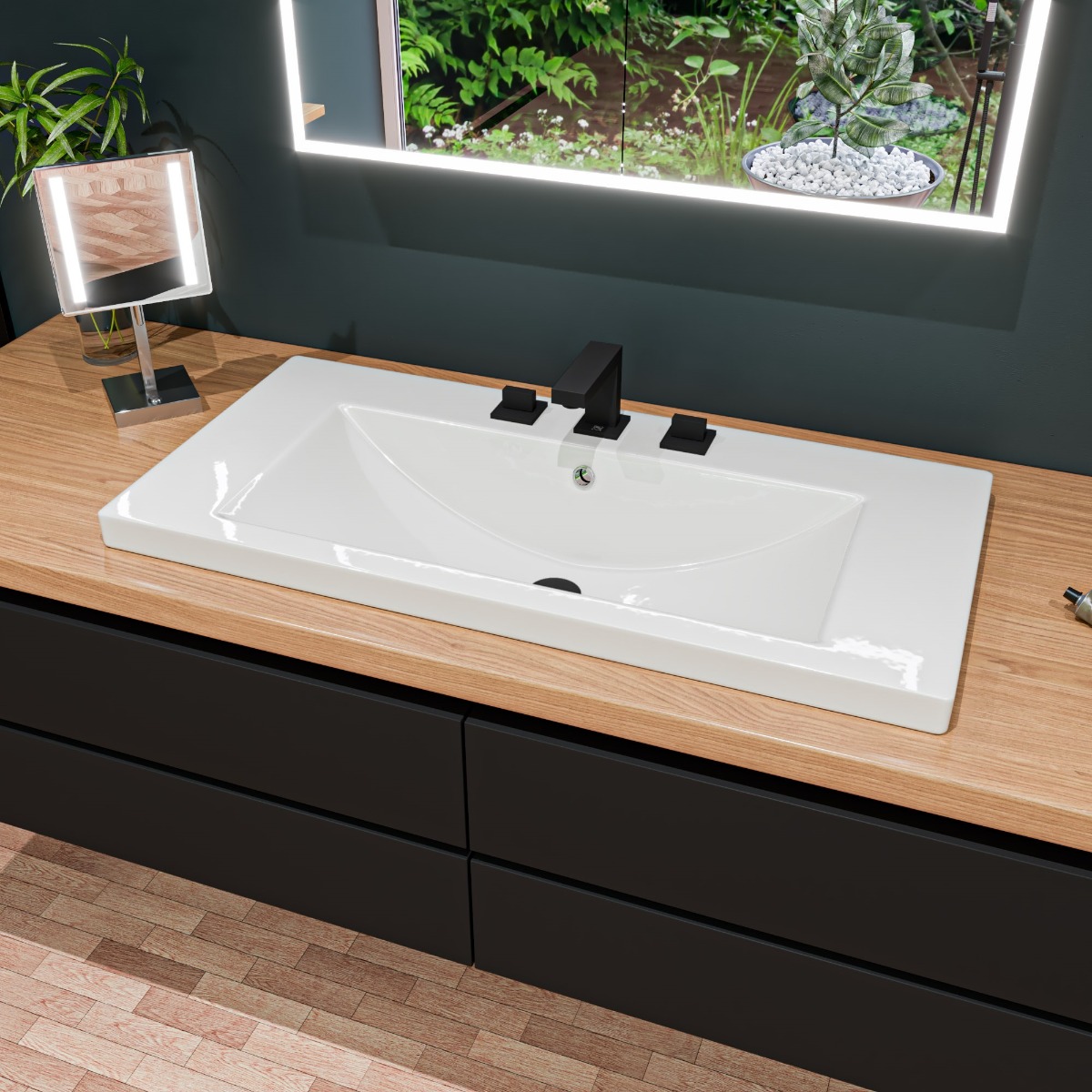 EAGO BH002 White Ceramic 40"x19" Rectangular Drop In Sink view 1