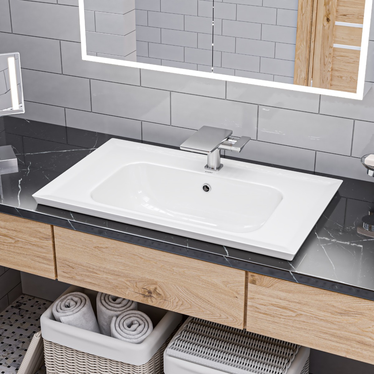 EAGO BH003 White Ceramic 32"x19" Rectangular Drop In Sink view 1