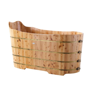 ALFI brand AB1103 59 Inch Free Standing Cedar Wood Bathtub with Bench