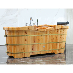 ALFI brand AB1136 61'' Free Standing Cedar Wooden Bathtub with Tub Filler