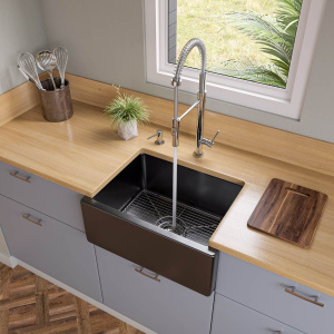 ALFI brand AB2418HS 24 Inch Reversible Smooth / Fluted Single Bowl Fireclay Farm Sink