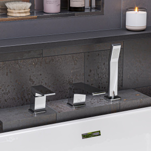 ALFI brand AB2464 Deck Mounted Three Hole Bathroom Tub Filler & Shower Head