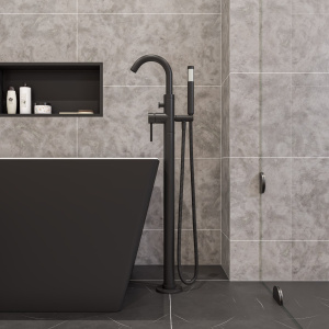 Alfi brand AB2534 Floor Mount Tub Filler with Shower Head Polished/Brushed