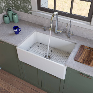ALFI brand AB510 Single Bowl Smooth Panel Fireclay Farmhouse Kitchen Sink