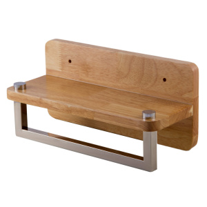 ALFI brand AB5510 12 Inch Small Wooden Shelf With Chrome Towel Bar