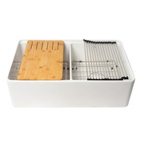 ALFI brand ABFS3320D Workstation Step Rim Fireclay Sink with Accessories