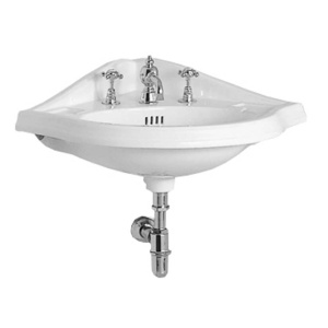 Whitehaus AR884 Corner China Wall Mount Basin with an Oval Bowl