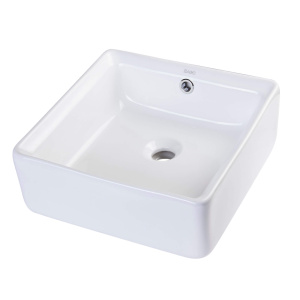 EAGO BA130 15'' White Modern Square Porcelain Bathroom Sink with Overflow
