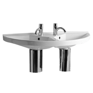 Whitehaus LU020 China Series Large U-Shaped Wall Mount Double Basin With Chrome Overflows Whitehaus LU020 China Series Large U-Shaped Wall Mount Double Basin With Chrome Overflows