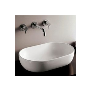 Whitehaus WHKN1080 White Ceramic Oval Above Mount Bathroom Sink Basin