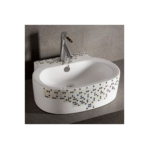 Whitehaus WHKN4046-03 Ceramic Decorated Above Mount Oval Bath Sink Basin