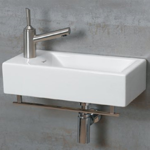 Whitehaus WH1-114.TB White Ceramic Bath Wall Mount Basin Sink w/ Towel Bar