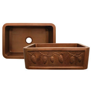 Whitehaus WH3020COFCPC Copperhaus Rectangular Undermount Sink With A Pine Cone Design Front Apron
