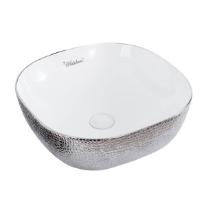 Whitehaus WH71301-F21 Square Above Mount Basin With An Embossed And Exterior Smooth Interior Whitehaus WH71301-F21 Square Above Mount Basin With An Embossed And Exterior Smooth Interior