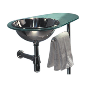 Whitehaus WHAQUA-L Glass Counter Top With Polished Stainless Steel Drop-In Basin On Left Side