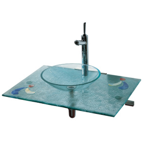 Whitehaus WHCRFS-1 Transparent Glass Fused Top With Colored Glass Details And Contact Basin