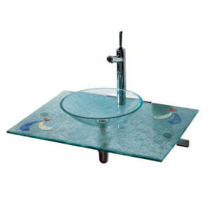 Whitehaus WHCRFS-2 Transparent Glass Fused Top With Colored Glass Details And Contact Basin