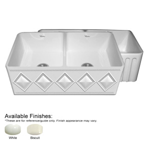 Whitehaus WHFLDI3318 Double Bowl Fireclay Sink With A Diamond Design