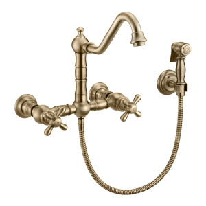 Whitehaus WHKWCR3-9402-NT Vintage III Plus Wall Mount Faucet with Solid Brass Side Spray
