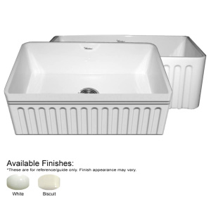 Whitehaus WHFLQ3018 Kitchen Farm Sink With Fluted Apron And Decorative Lip