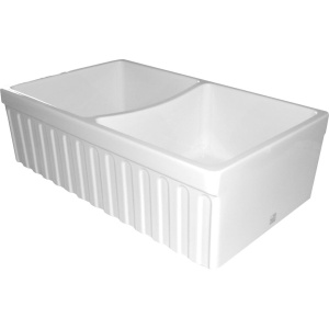 Whitehaus WHQDB332 Double Bowl Fireclay 33'' Fluted Farmouse Apron Sink Whitehaus WHQDB332 Double Bowl Fireclay 33'' Fluted Farmouse Apron Sink