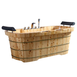 ALFI brand AB1130 65" 2 Person Free Standing Cedar Wooden Bathtub with Fixtures & Headrests view 2
