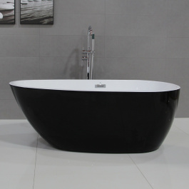 ALFI brand AB8862 59 Inch Black & White Oval Free Standing Soaking Bathtub view 2