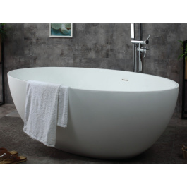 ALFI brand AB9941 67" White Oval Solid Surface Smooth Resin Soaking Bathtub view 2