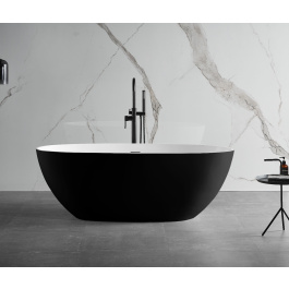ALFI brand AB9975BM 59" Black & White Matte Oval Solid Surface Resin Soaking Bathtub view 2