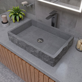 ALFI brand ABCO24R 24" Solid Concrete Chiseled Style Above Mount Vessel Sink view 2