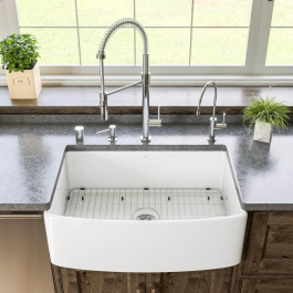 ALFI Brand ABFC3020-W White Smooth Curved Apron 30" x 20" Single Bowl Fireclay Farm Sink with Grid view 2