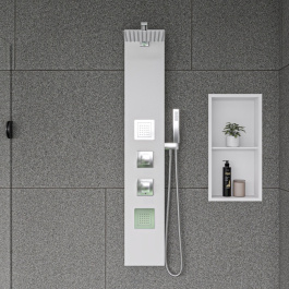 ALFI brand ABSP60W White Aluminum Shower Panel with 2 Body Sprays and Rain Shower Head view 2