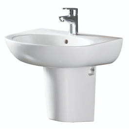 EAGO BD379 White Ceramic 22" Wall Mounted Semi Pedestal Bathroom Sink view 2