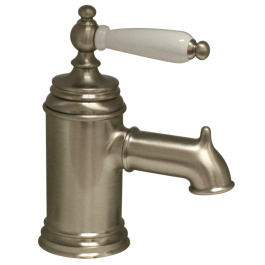 Whitehaus N21-P-BN Brushed Nickel Lavatory Faucet with Porcelain Handle and Pop-up Waste view 2