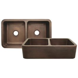 Whitehaus WH3621COFCD Copper Double Bowl Apron Front Farmhouse Kitchen Sink view 2