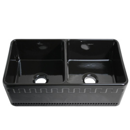Whitehaus WHFLATN3318 Athinahaus or Fluted Reversible Double Bowl Farm Sink view 2