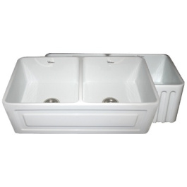Whitehaus WHFLRPL3318 Raised Panel or Fluted Reversible Fireclay Farm Sink view 2