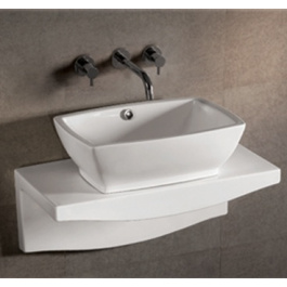 Whitehaus WHKN1065-1116 White Ceramic Bathroom Basin and Wall Mount Counter view 2