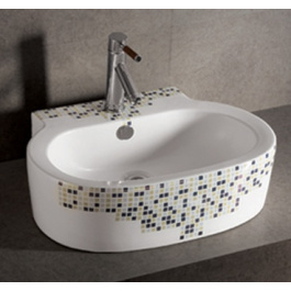 Whitehaus WHKN4046-03 Ceramic Decorated Above Mount Oval Bath Sink Basin view 2