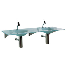 Whitehaus WHLOOM-G Rectangular 1/2" Matte Glass Counter Top With Double Integrated Round Basins view 2