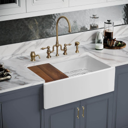 Whitehaus WHLW3019 30" Reversible Single Bowl Front Apron Fireclay Sink Set view 2