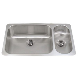 Whitehaus WHNDBU3118GDR Stainless Steel 32'' Two Bowl Disposal Kitchen Sink view 2