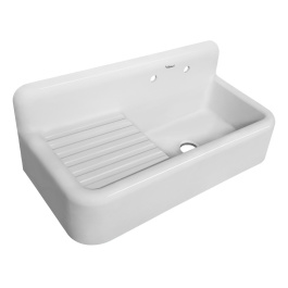 Whitehaus WHQD4220-WHITE Front Apron Single Bowl Fireclay Sink with Integral Drainboard view 2