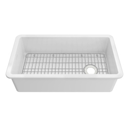 Whitehaus WHUF3419 Undermount Fireclay Kitchen Sinks with Stainless Steel Grid view 2