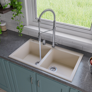 ALFI brand AB3420DI-B Biscuit 34" Drop-In Double Bowl Granite Kitchen Sink